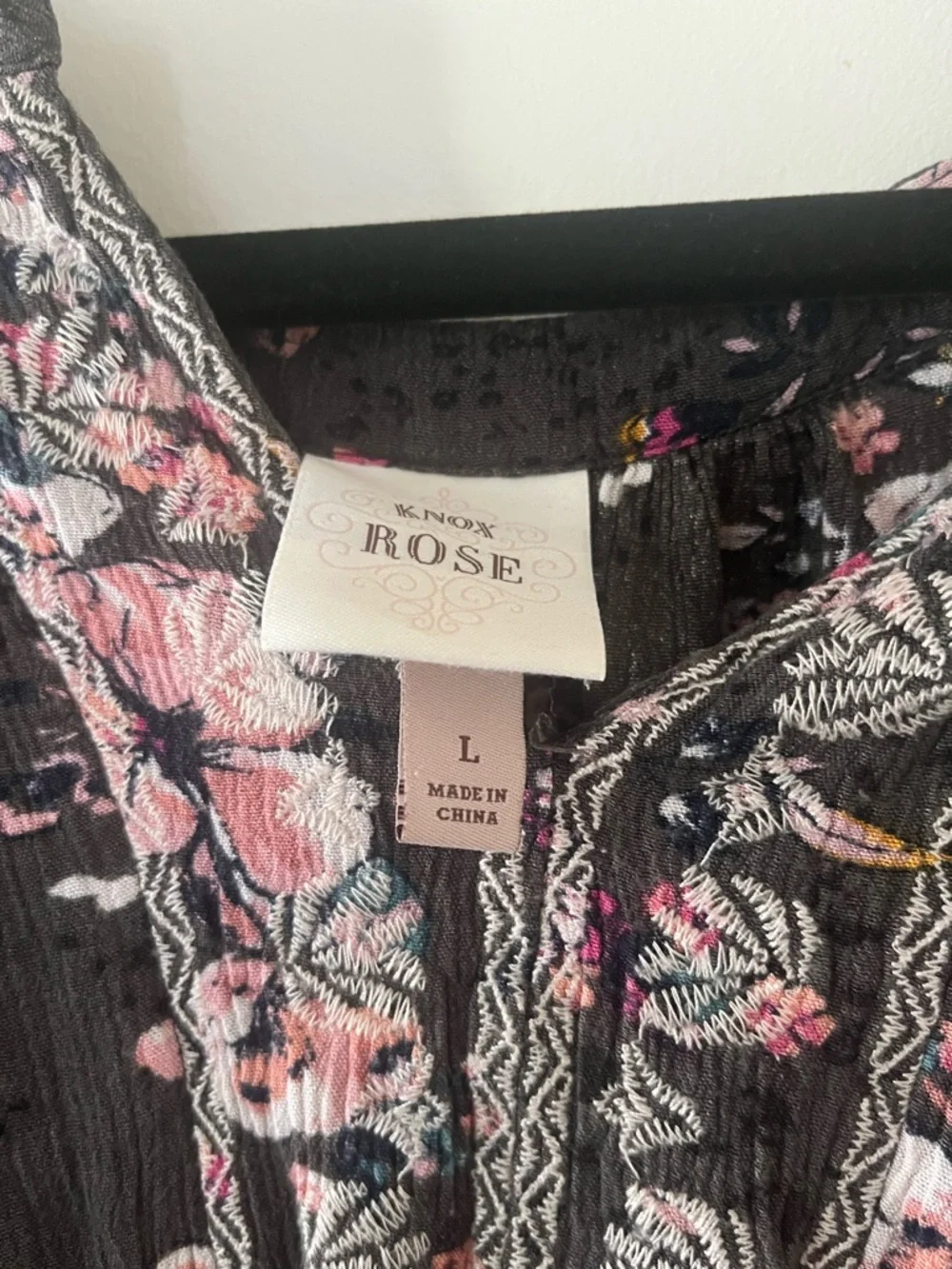 Knox Rose Gray Floral Maxi Dress Large embroidered Boho Summer Flowy Modest - Picture 2 of 7